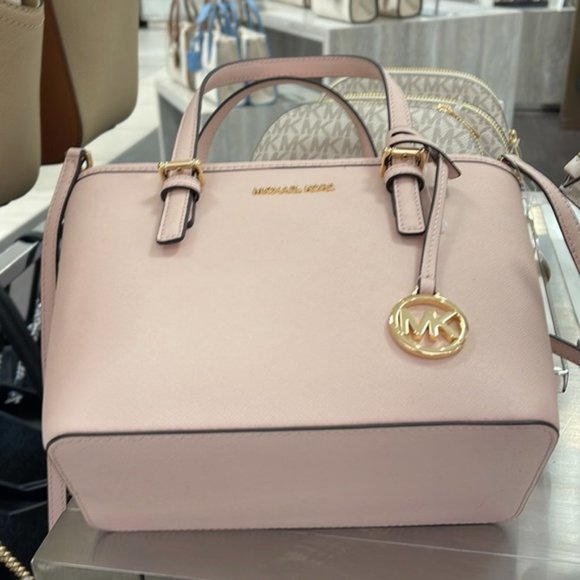 Michael Kors Jet Set Travel XS Saffiano Leather Top-Zip Tote Bag Powder Blush - Picture 4 of 16